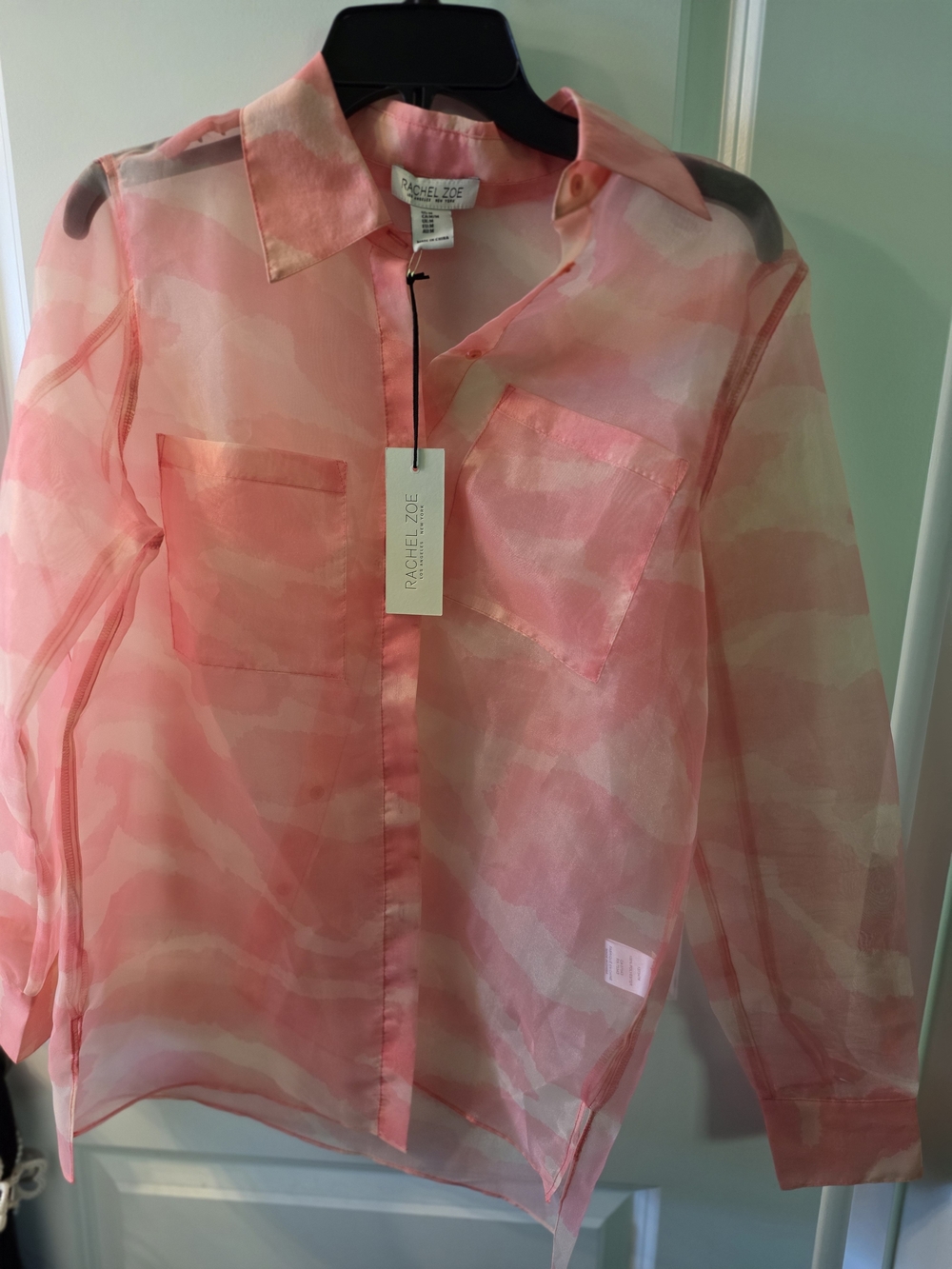 Rachel Zoe Sheer Pink Watercolor Stripe Blouse